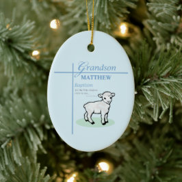 Kleinzoon Doop Blauwe Jongen Lam Gepersonaliseerd Keramisch Ornament