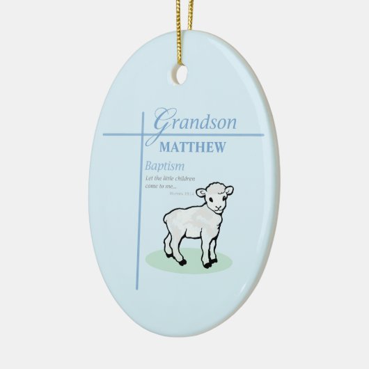 Kleinzoon Doop Blauwe Jongen Lam Gepersonaliseerd Keramisch Ornament (Links)