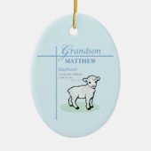Kleinzoon Doop Blauwe Jongen Lam Gepersonaliseerd Keramisch Ornament (Voorkant)