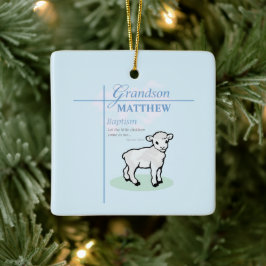 Kleinzoon Doop Blauwe Jongen Lam Gepersonaliseerd Keramisch Ornament