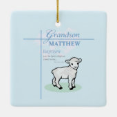 Kleinzoon Doop Blauwe Jongen Lam Gepersonaliseerd Keramisch Ornament (Achterkant)