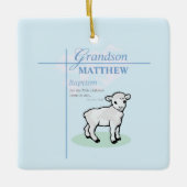 Kleinzoon Doop Blauwe Jongen Lam Gepersonaliseerd Keramisch Ornament (Voorkant)