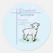 Kleinzoon Doop Blauwe Jongen Lam Gepersonaliseerd Ronde Sticker (Voorkant)