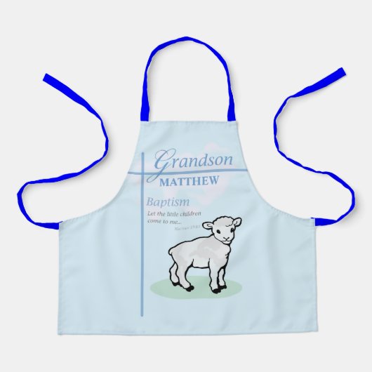 Kleinzoon Doop Blauwe Jongen Lam Gepersonaliseerd Schort (Voorkant)