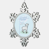 Kleinzoon Doop Blauwe Jongen Lam Gepersonaliseerd Tin Sneeuwvlok Ornament (Rechts)