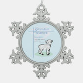 Kleinzoon Doop Blauwe Jongen Lam Gepersonaliseerd Tin Sneeuwvlok Ornament (Voorkant)