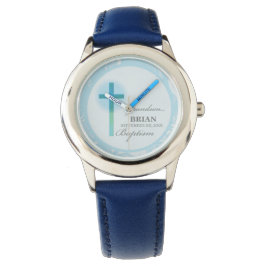 Kleinzoon doop Blauwe kant gepersonaliseerd Horloge