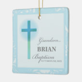 Kleinzoon doop Blauwe kant gepersonaliseerd Keramisch Ornament (Links)
