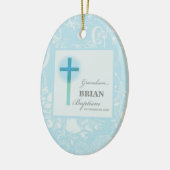 Kleinzoon doop Blauwe kant gepersonaliseerd Keramisch Ornament (Links)
