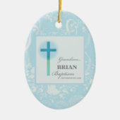 Kleinzoon doop Blauwe kant gepersonaliseerd Keramisch Ornament (Voorkant)