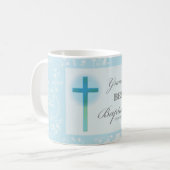 Kleinzoon doop Blauwe kant gepersonaliseerd Koffiemok (Voorkant links)