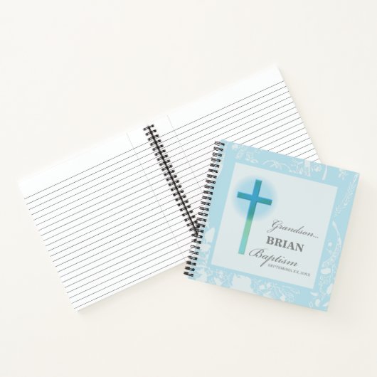 Kleinzoon doop Blauwe kant gepersonaliseerd Notitieboek (Binnen)