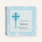 Kleinzoon doop Blauwe kant gepersonaliseerd Notitieboek (Voorkant)