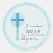 Kleinzoon doop Blauwe kant gepersonaliseerd Ronde Sticker (Voorkant)