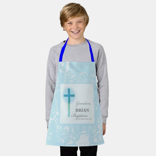 Kleinzoon doop Blauwe kant gepersonaliseerd Schort (Gedragen)