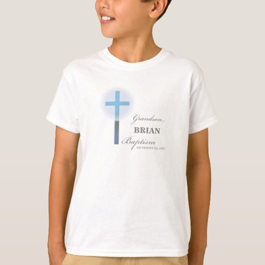 Kleinzoon doop Blauwe kant gepersonaliseerd T-shirt (Voorkant)