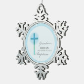 Kleinzoon doop Blauwe kant gepersonaliseerd Tin Sneeuwvlok Ornament (Rechts)