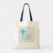 Kleinzoon doop Blauwe kant gepersonaliseerd Tote Bag (Achterkant)