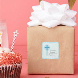 Kleinzoon doop Blauwe kant gepersonaliseerd Vierkante Sticker