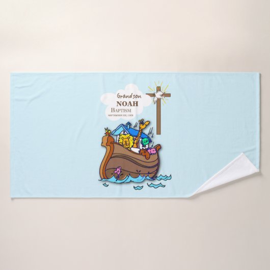 Kleinzoon Doop Noah's Ark Gepersonaliseerd Badhanddoek (Badhanddoek)