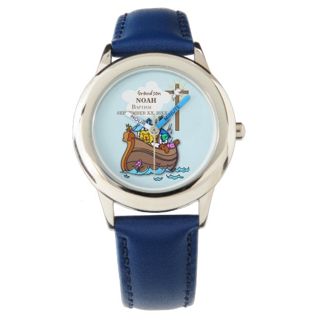 Kleinzoon Doop Noah's Ark Gepersonaliseerd Horloge (Voorkant)