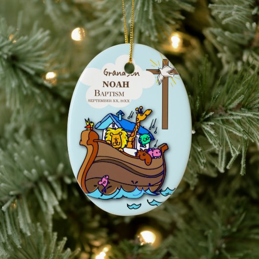 Kleinzoon Doop Noah's Ark Gepersonaliseerd Keramisch Ornament (Boom)