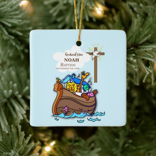 Kleinzoon Doop Noah's Ark Gepersonaliseerd Keramisch Ornament (Boom)
