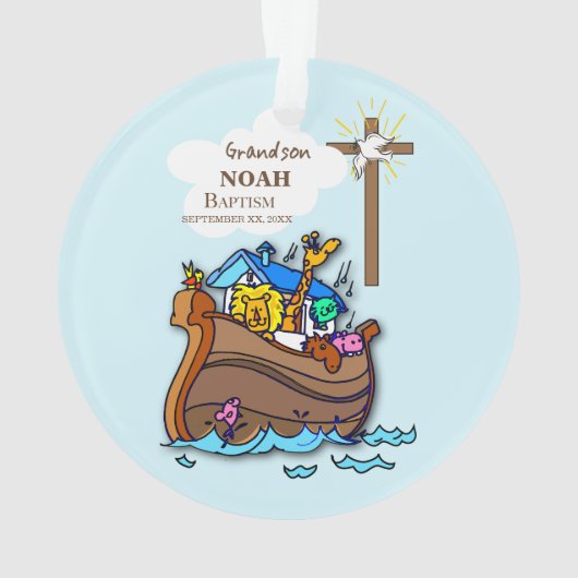 Kleinzoon Doop Noah's Ark Gepersonaliseerd Ornament (achterkant)