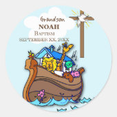 Kleinzoon Doop Noah's Ark Gepersonaliseerd Ronde Sticker (Voorkant)