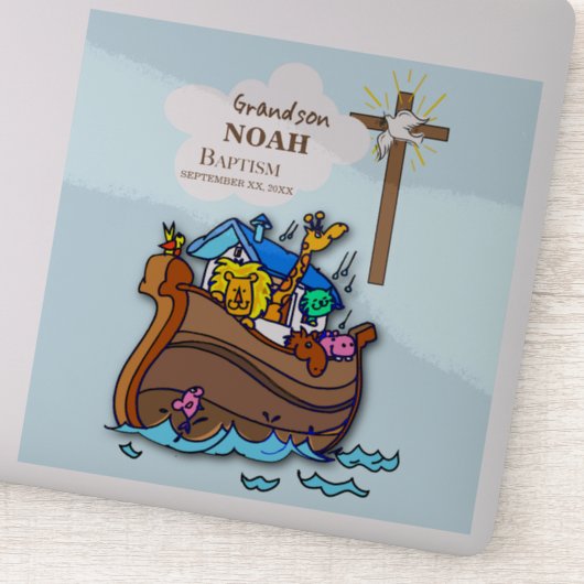 Kleinzoon Doop Noah's Ark Gepersonaliseerd Sticker (Detail)
