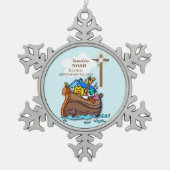 Kleinzoon Doop Noah's Ark Gepersonaliseerd Tin Sneeuwvlok Ornament (Voorkant)