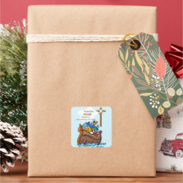 Kleinzoon Doop Noah's Ark Gepersonaliseerd Vierkante Sticker