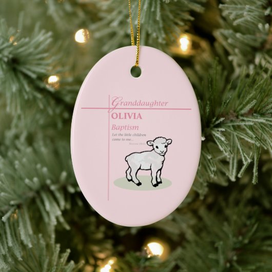 Kleinzoon Doop Roze Lam Persoonlijk Keramisch Ornament (Boom)