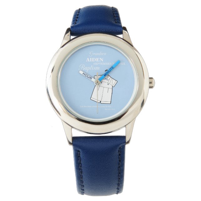 Kleinzoon Dooppak op Baby Blue Gepersonaliseerd Horloge (Voorkant)
