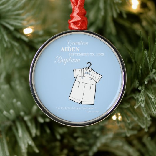 Kleinzoon Dooppak op Baby Blue Gepersonaliseerd Metalen Ornament (Boom)