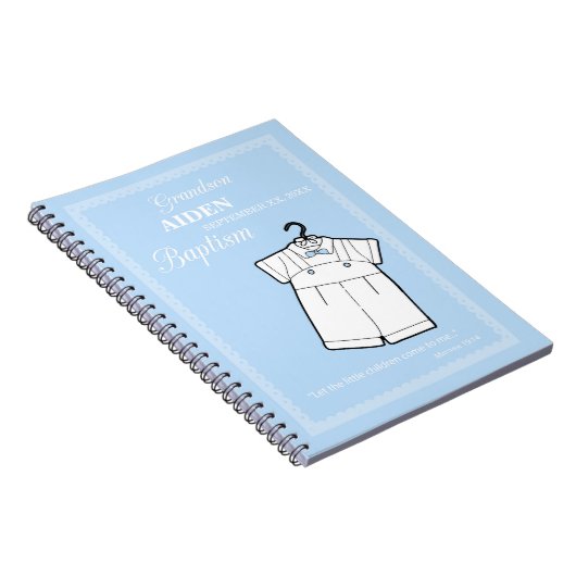 Kleinzoon Dooppak op Baby Blue Gepersonaliseerd Notitieboek (Rechterzijde)