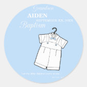 Kleinzoon Dooppak op Baby Blue Gepersonaliseerd Ronde Sticker (Voorkant)