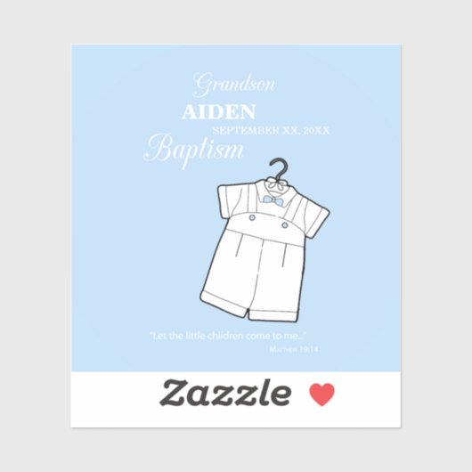 Kleinzoon Dooppak op Baby Blue Gepersonaliseerd Sticker (Vel)