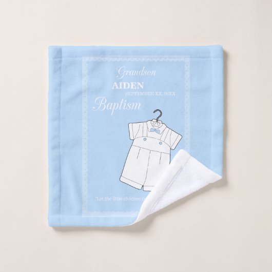 Kleinzoon Dooppak op Baby Blue Gepersonaliseerd Washandje (Wasdoekje)