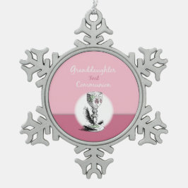 Kleinzoon Eerste Communie Roze, Kelk Tin Sneeuwvlok Ornament