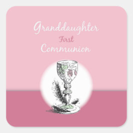 Kleinzoon Eerste Communie Roze, Kelk Vierkante Sticker