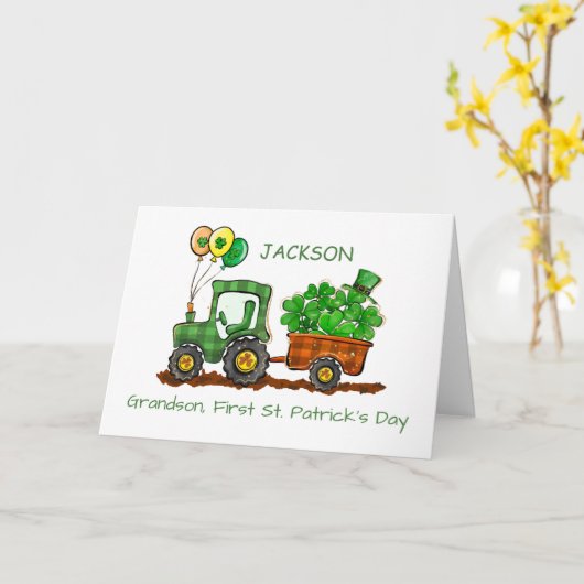 Kleinzoon eerste St Patricks Day Tractor Kaart (Gele Bloem)