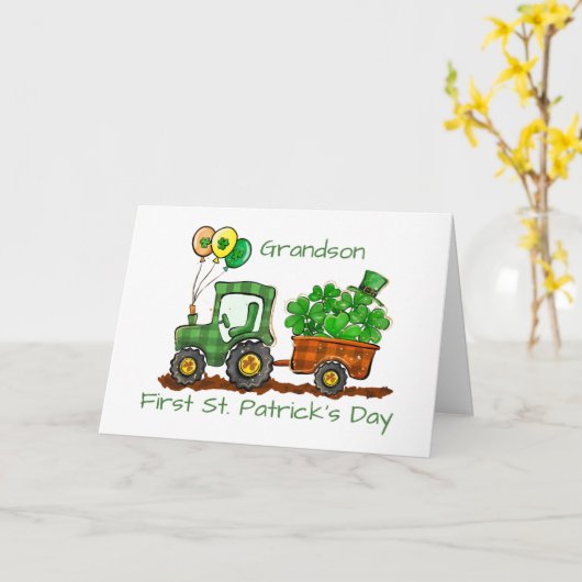 Kleinzoon eerste St Patricks Day Tractor laadt gel Kaart (Gele Bloem)