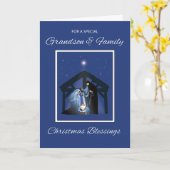 Kleinzoon en Familie Kerstmis Zegen Manger Kaart (Gele Bloem)