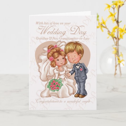 Kleinzoon en nieuwe schoonkleindochter trouwdag ca kaart (Gele Bloem)
