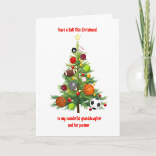 Kleinzoon en partner Kerstboom ballen Feestdagen Kaart
