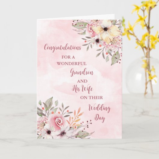 Kleinzoon en zijn vrouw trouwdag gefeliciteerd kaart (Gele Bloem)