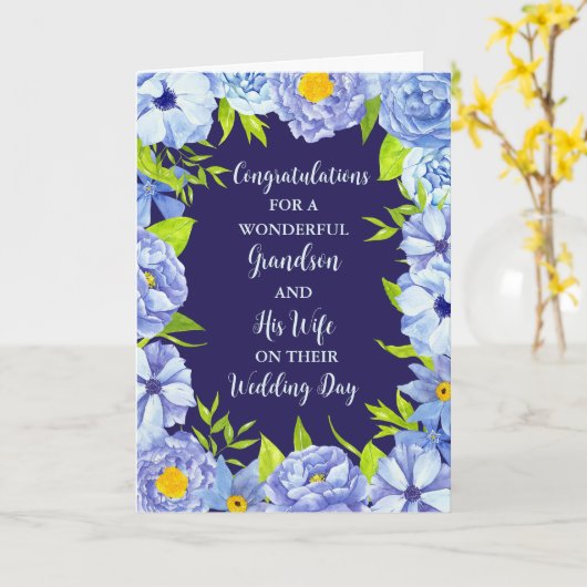 Kleinzoon en zijn vrouw trouwdag gefeliciteerd kaart (Gele Bloem)