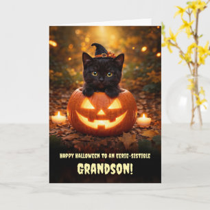 Kleinzoon Fijne Halloween Schattige Zwarte Kitten Kaart