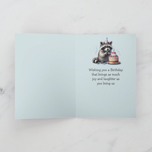 Kleinzoon Fun Raccoon 1e Verjaardag Kaart (Binnen)
